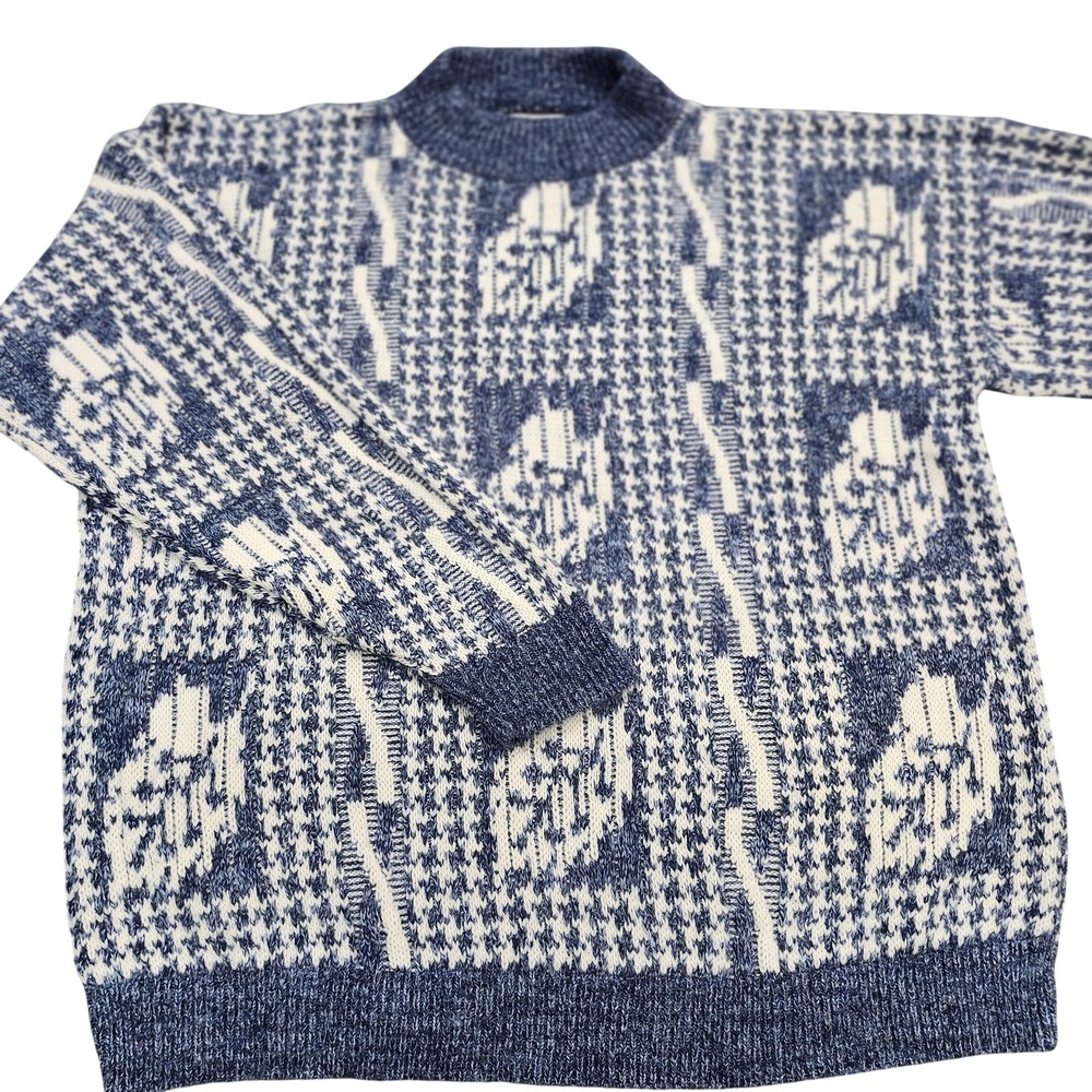 Vintage American Pride Sweater Mens Medium Blue Mock Neck Pullover Made USA